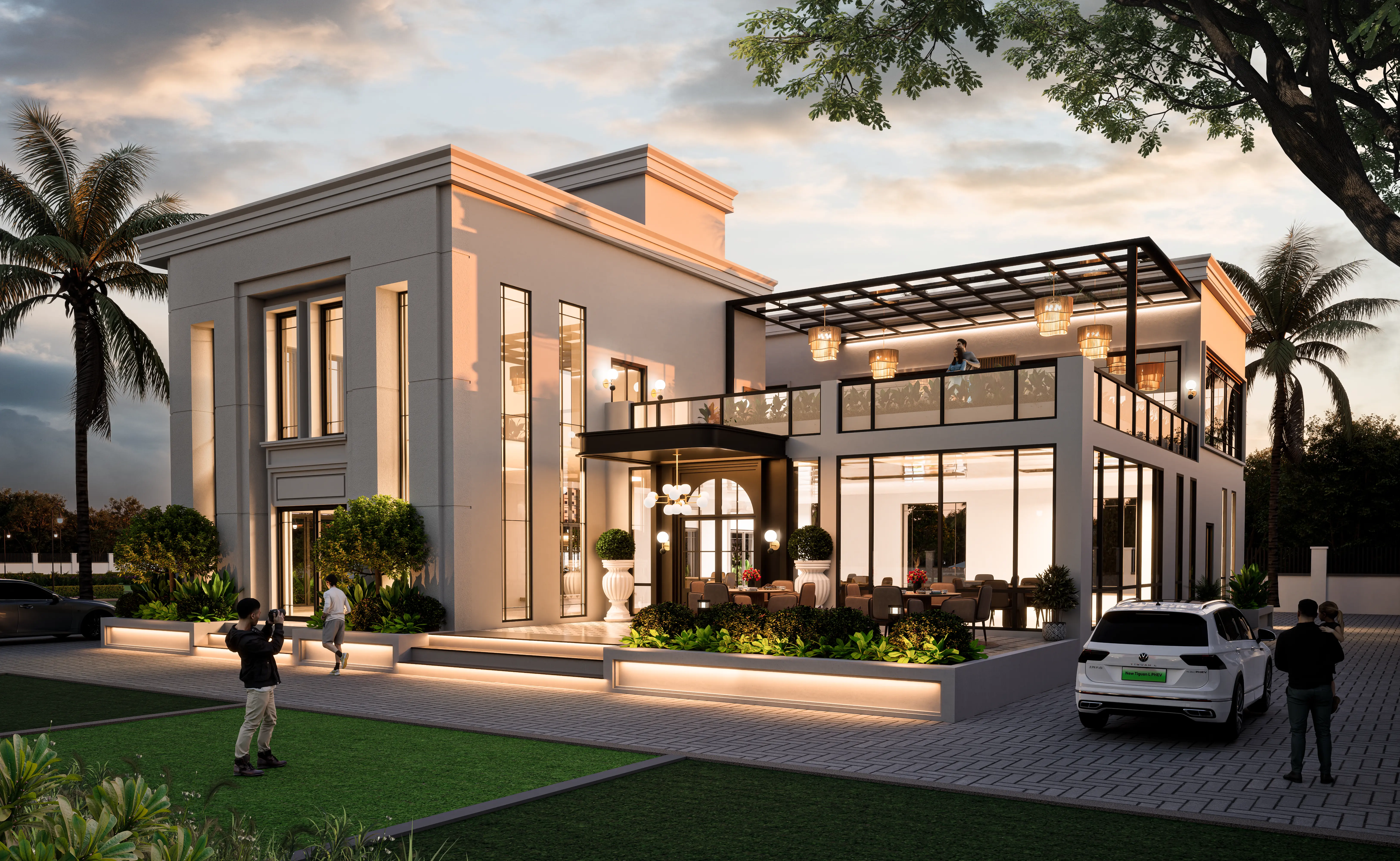 Architectural visualisation of the AQVA The Reserve clubhouse at dusk